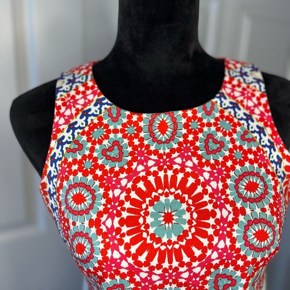 London Times Multi Colored Sheath Mini Dress Halter Neckline, Size 4 - Picture 9 of 14